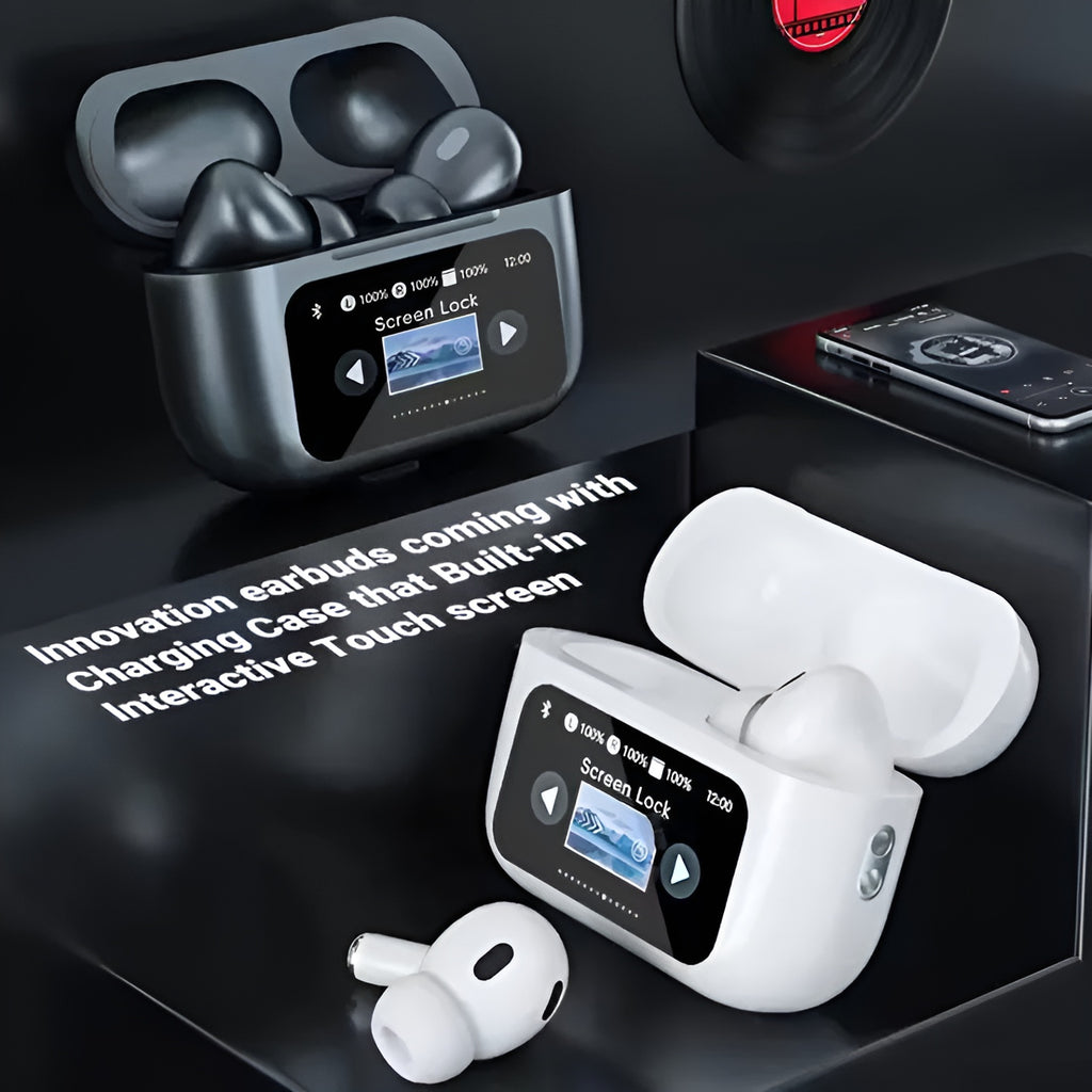 A9 Pro AirPods Pro – Wireless LCD Screen Earbuds | Touch Control, Hi-Fi Stereo Sound, Bluetooth 5.3 Earphones with Charging Case - Black Color